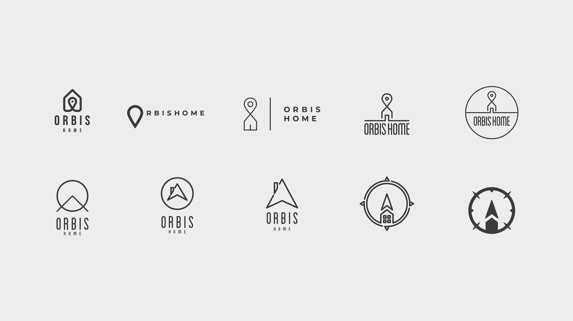 Planche de recherches d'un logotype pour Orbis Home, réalisé par TMKL agence créative à Genève, Suisse