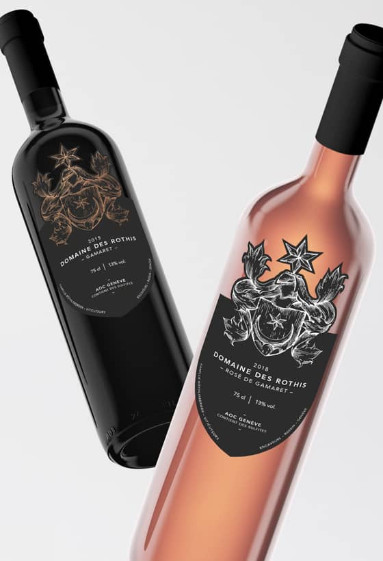 Étiquette de vin pour le Domaine des Rothis réalisé par TMKL en collaboration avec Spinnaker Communication